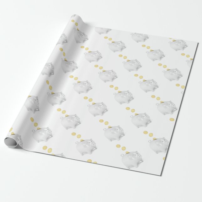 Piggy bank with golden coins wrapping paper (Unrolled)