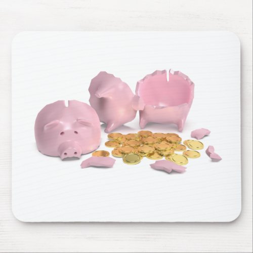Piggy bank with many gold coins mouse pad