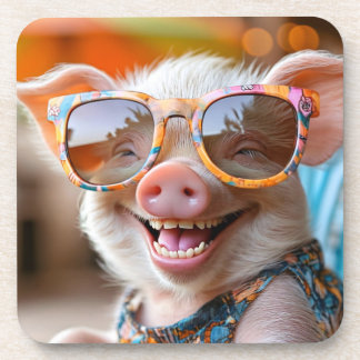 piggy beach time beverage coaster