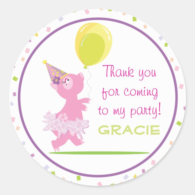 Piggy Birthday Party - Favor Sticker (Front)