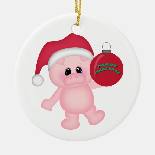 Piggy Christmas Time Ceramic Ornament (Front)