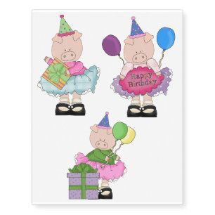 Piggy Girl Birthday Temporary Tattoos