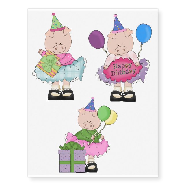 Piggy Girl Birthday Temporary Tattoos (Front)