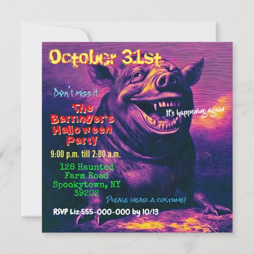 Piggy goes to Market Halloween Adult Party Invitation