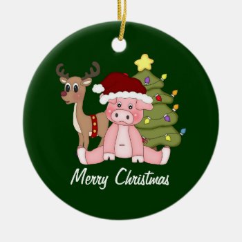 Piggy Merry Christmas Ornament by ThePigPen at Zazzle