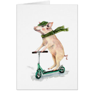 Piggy on a scooter cards