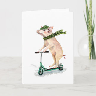 Piggy on a scooter holiday card