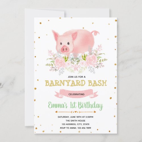 Piggy party farm birthday invitation