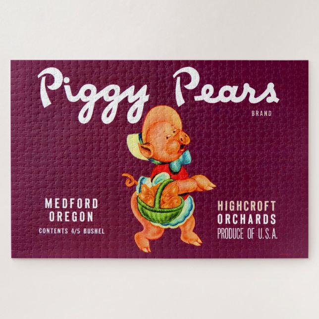 Piggy Pears fruit crate label  Jigsaw Puzzle (Horizontal)