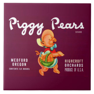 Piggy Pears fruit crate label print Ceramic Tile