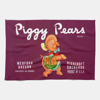 Piggy Pears fruit crate label print Kitchen Towel