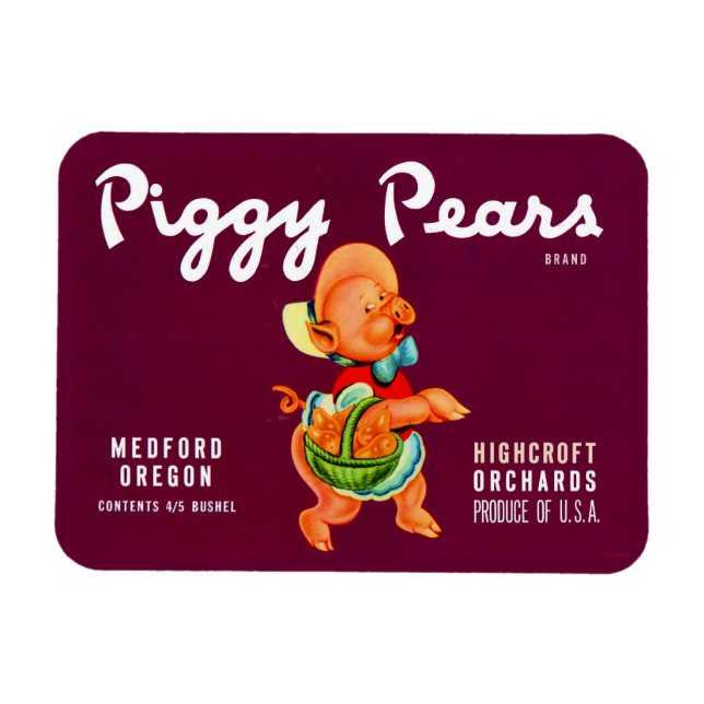 Piggy Pears fruit crate label print Magnet (Horizontal)