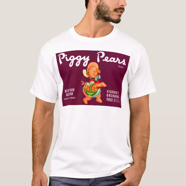 Piggy Pears fruit crate label print T-Shirt (Front)