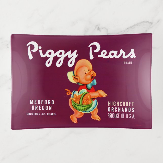 Piggy Pears fruit crate label print Trinket Tray (Front)