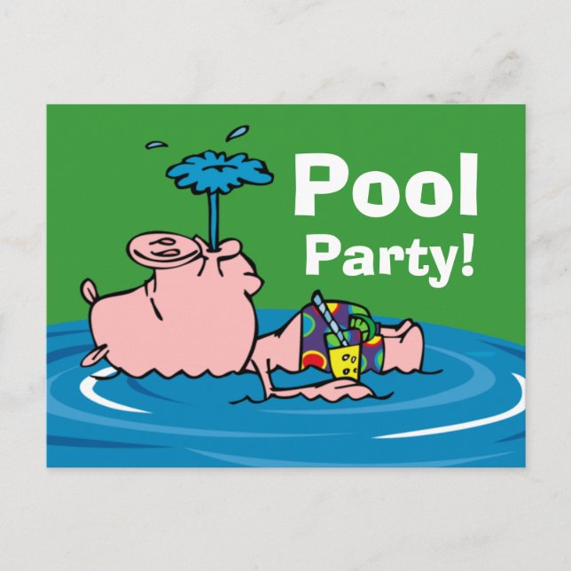 Piggy Pool Party Personalized Postcard (Front)