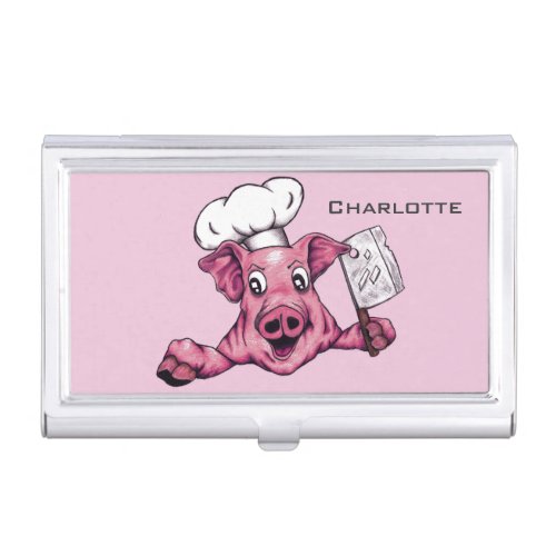 Piggy The Hamicidal Maniac Cartoon Pig Chef Art Business Card Case