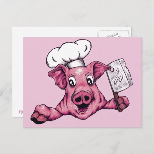 Piggy The Hamicidal Maniac Chef Pig Original Art Postcard