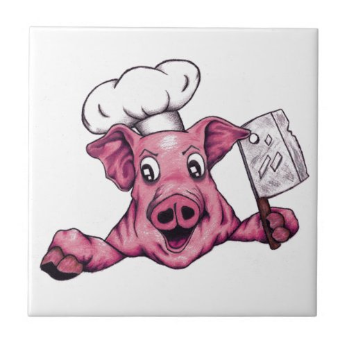 Piggy The Hamicidal Maniac Crazy Chef Pig Art Tile