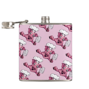 Piggy The Hamicidal Maniac Funny Cartoon Chef Pig Flask