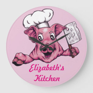Piggy The Hamicidal Maniac Funny Chef Pig Art Large Clock