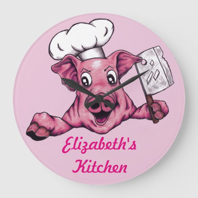 Piggy The Hamicidal Maniac Funny Chef Pig Art Large Clock (Front)