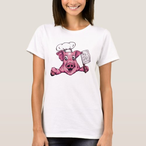 Piggy The Hamicidal Maniac Funny Chef Pig Cartoon T_Shirt