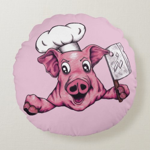 Piggy The Hamicidal Maniac Funny Pig Art Throw Round Pillow