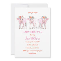 Piggy Triplets Baby Shower Piglet Girl Farm Animal Invitation