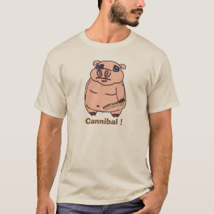 Piggy with Bacon Cannibal Cartoon T-Shirt