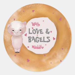 Piggy "With Love & Bagels" Cotton Candy Pink Classic Round Sticker