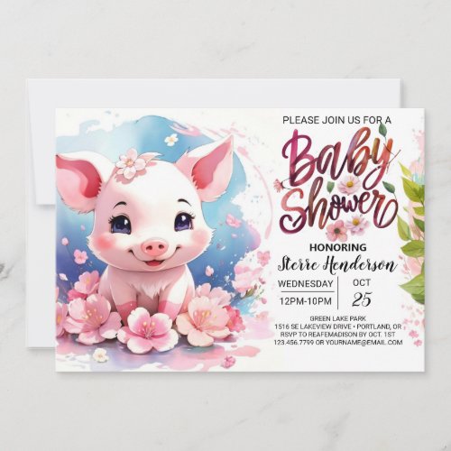 Piggys Boho Farmyard Blooms Baby Shower Invitation