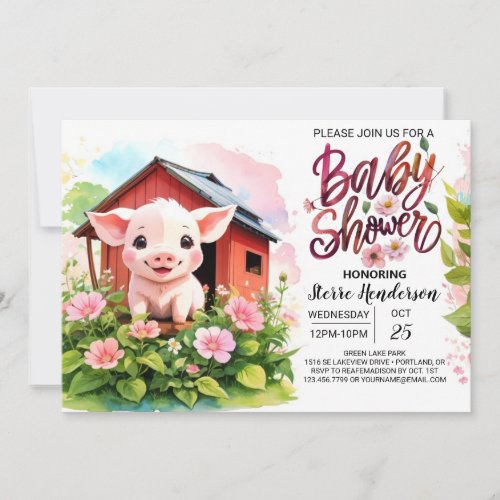 Piggys Pink Paradise Boho Baby Shower Invitation