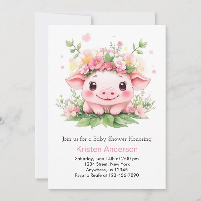 Piglet Adventure Awaits Pink Farm Girl Baby Shower Invitation (Front)