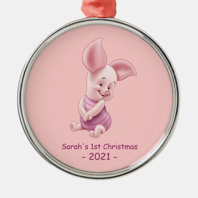 Piglet | Baby's First Christmas Add Your Name Metal Ornament (Front)