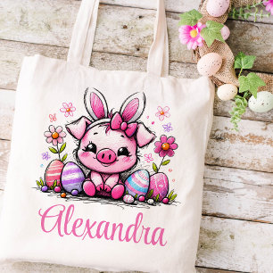 Piglet Easter Kids Name Girls Bunny  Tote Bag