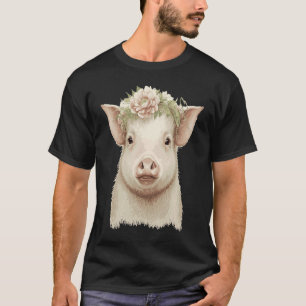 Piglet Flower Crown Pig Baby Floral Farm Animal Pe T-Shirt