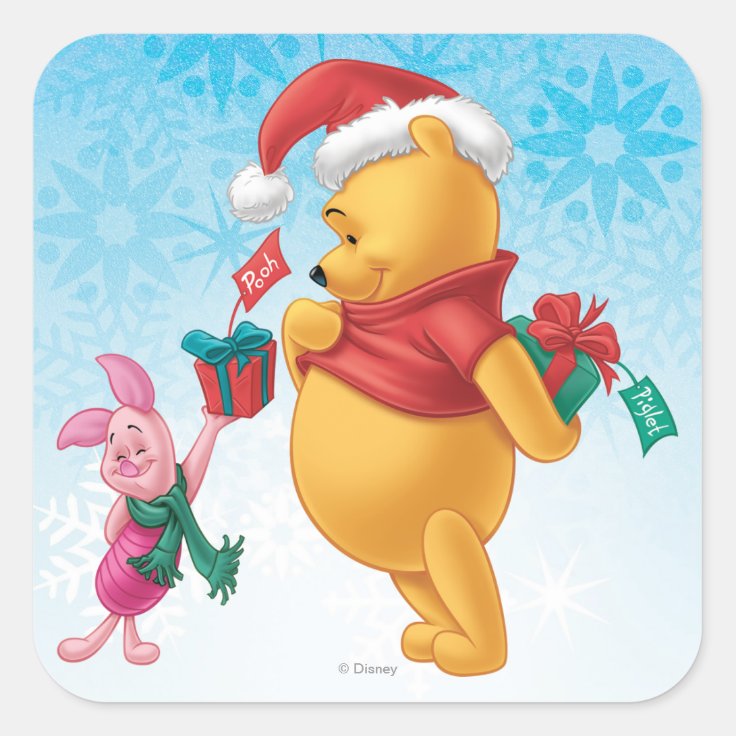 Piglet Gifting Pooh Square Sticker | Zazzle