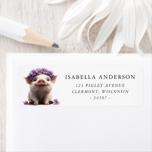Piglet in a Purple Flower Crown Label (Insitu)