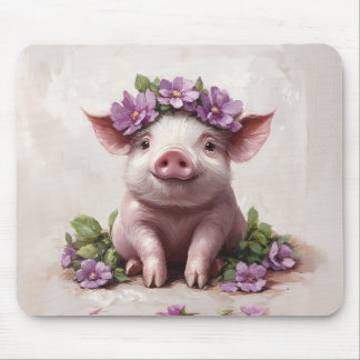 Piglet in a Purple Flower Crown Mouse Pad