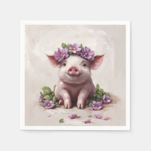Piglet in a Purple Flower Crown Napkins
