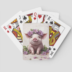 Piglet in a Purple Flower Crown Poker Cards
