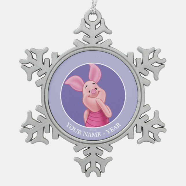 Piglet | Piglet Add Your Name Snowflake Pewter Christmas Ornament (Front)