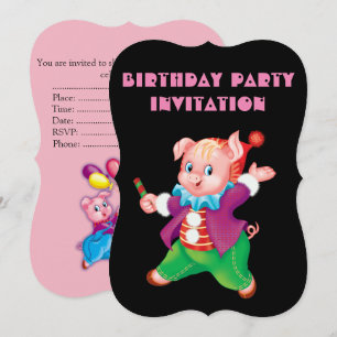 piglet pink cheerful invitation