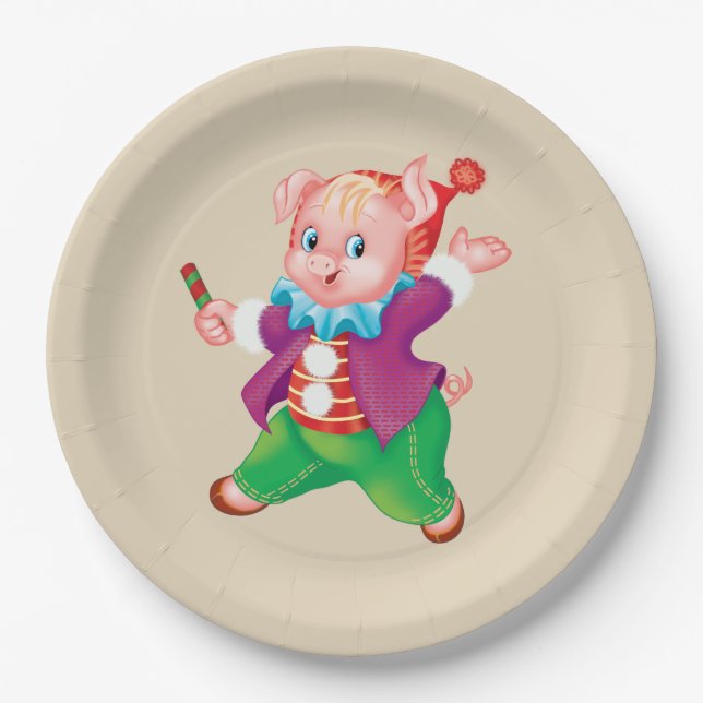 piglet pink cheerful paper plates (Front)