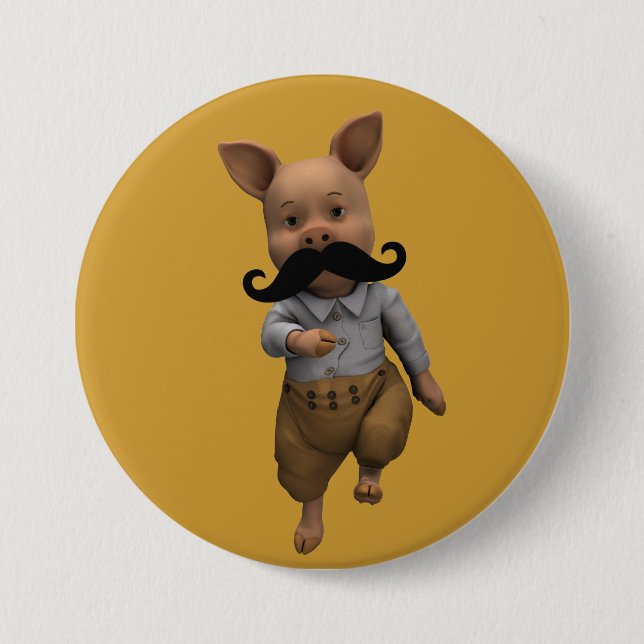 Piglet With Mustache Button (Front)