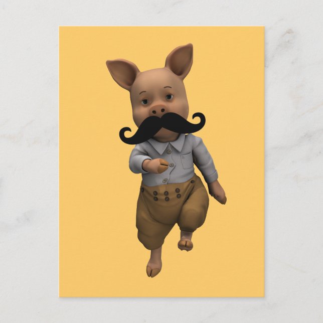 Piglet With Mustache Postcard (Front)