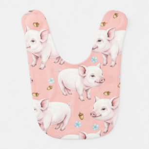Piglets, Acorns, and Forget-Me-Nots, by Natasha U Baby Bib