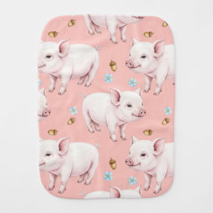 Piglets, Acorns, and Forget-Me-Nots, by Natasha U Baby Burp Cloth