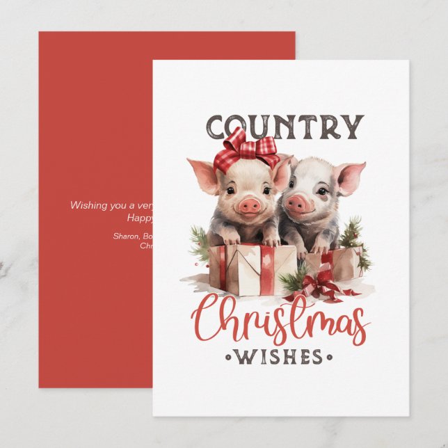Piglets and Presents Country Christmas Greeting Invitation (Front/Back)