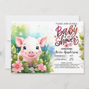 Piglet's Enchanted Floral Baby Shower Bash Invitation